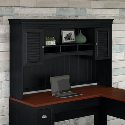 Bush Fairview 60W L Shaped Desk Hutch with Shelves & Cabinets - Antique Black