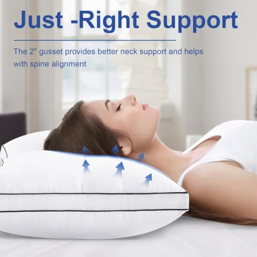 Queen Size Set of 2 Soft Gusseted Bed Pillows - Fluffy 7D Down Alternative for Side, Back & Stomach Sleepers