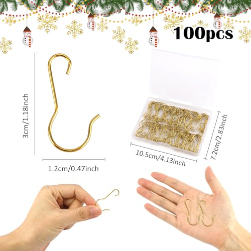 Gold Christmas Ornament Hooks - 100 Pack C-Shaped Hangers