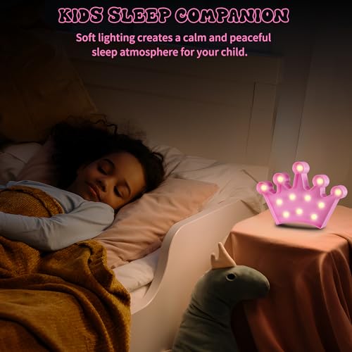 Pink LED Crown Wall Light for Girls Bedroom and Nursery Decor