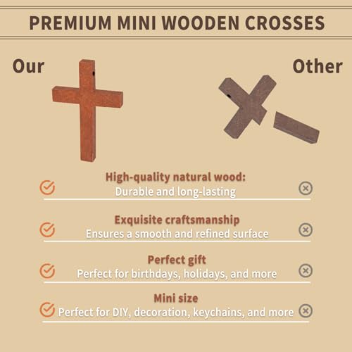 50 Pcs Small Wooden Crosses for Crafts, 1.7-Inch DIY Pendant Charms