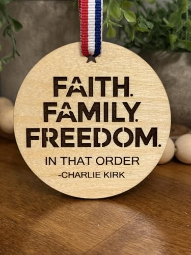Faith Family Freedom Memorial Ornament with Red White & Blue Ribbon - Handmade USA