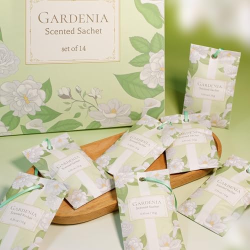 Gardenia Scented Sachets for Closet and Drawers - 14 Pack Hanging Air Freshener
