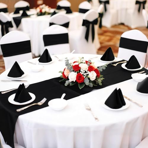 Yeabwps Black Satin Table Runner 12 x 108 Inches, Pack of 4 for Weddings & Parties