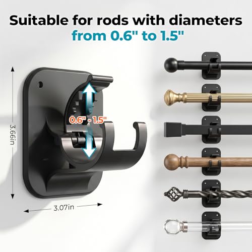 No-Drill Curtain Rod Brackets - 4 Pack Self-Adhesive Wall Holders