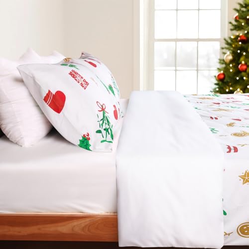 HITIME 100% Polyester Duvet Cover Set - Queen 3pc Christmas Cartoon Print, Lightweight & Breathable
