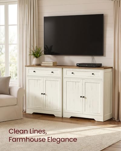 Farmhouse Coffee Bar Cabinet with Drawer & Double Doors, Rustic White