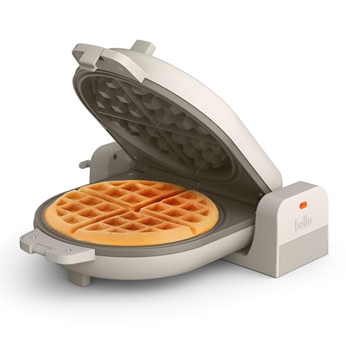 Compact Flip & Store Belgian Waffle Maker - Non-Toxic Ceramic, Oatmilk