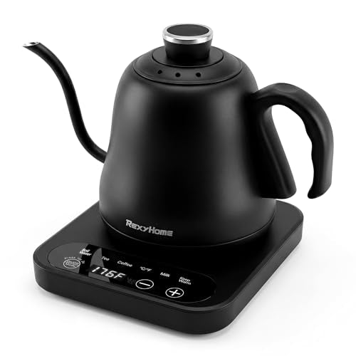 REXYHOME Matte Black 316L Stainless Steel Gooseneck Electric Kettle with Temperature Control