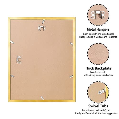 11x14 Gold Picture Frame - Minimalist Wall Mount Photo Frame with Plexiglass