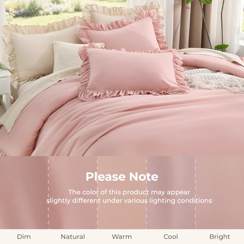 Litanika Full Comforter Set - 3 Piece Blush Ruffle Shabby Chic Bedding