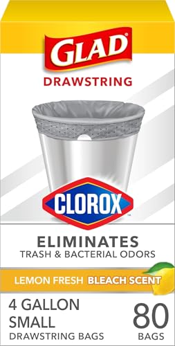 4 Gallon Small Drawstring Trash Bags, Lemon Scented Odor Resistant - 80 Count