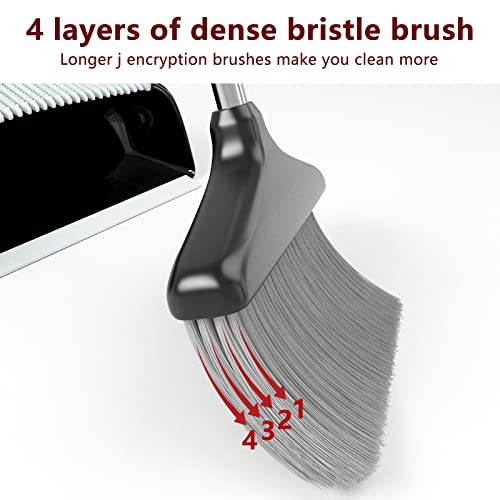 Broom and Dustpan Set with Adjustable Long Handle & Built-in Comb Teeth