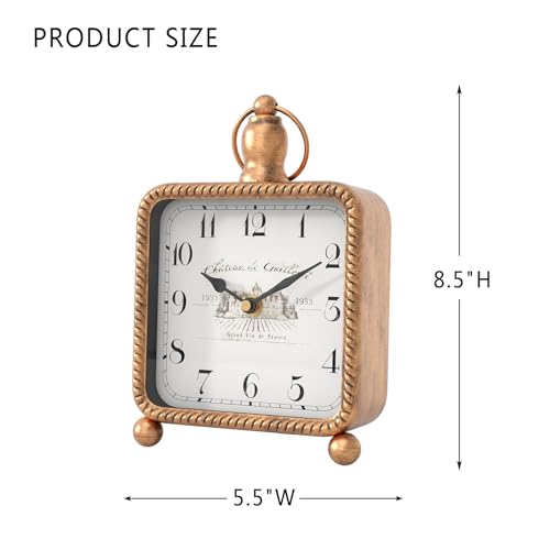 Vintage Gold Table Clock, French Rustic Mantel Clock for Shelf or Desk