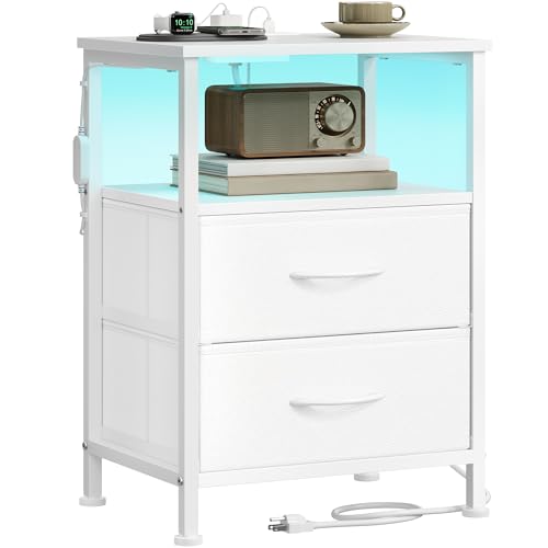 Modern Nightstand with Charging Station & App LED Lights - 2 Drawers