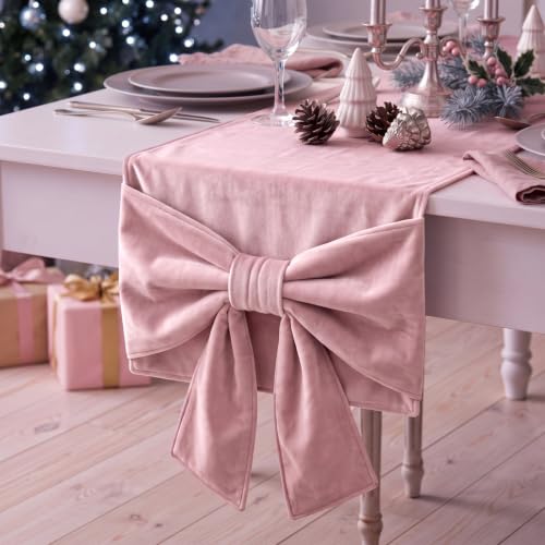 Frienda Pink Velvet 3D Bow Table Runner Christmas Party Decor
