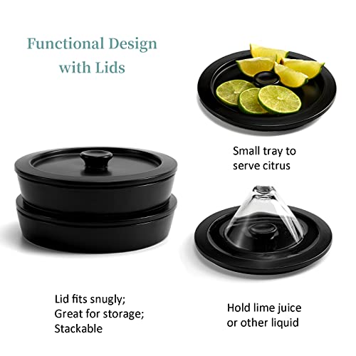 WYMOON Black Ceramic Margarita Salt Rimmer Set with Lids & Tray, Cocktail Barware