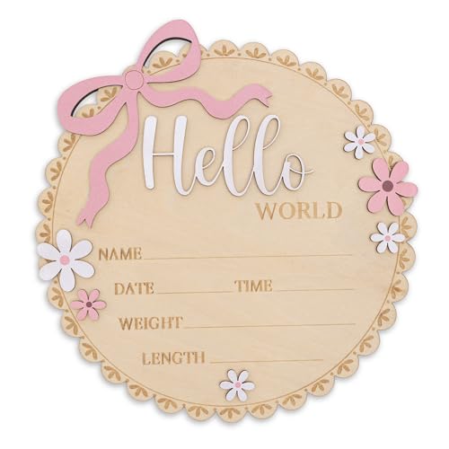 Wooden Baby Birth Announcement Sign - Pink Floral Newborn Stats Board