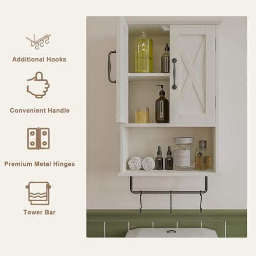 Small Bathroom Medicine Cabinet with Towel Bar and Hooks, Wall Storage