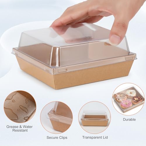 Brown 20 Pack Charcuterie Boxes with Clear Lids - Disposable Food Containers for Cakes, Desserts, Parties & Weddings