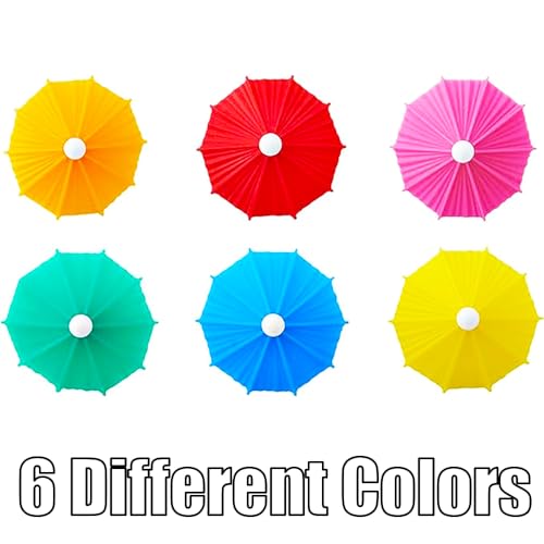 Umbrella Wine Glass Markers Set - Colorful Silicone Pendant for Party, Reusable & Dishwasher Safe, 6 Pieces - CHENSHUO