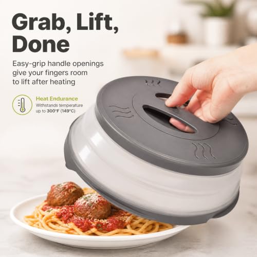 HOVER COVER Magnetic 12-Inch Collapsible Microwave Food Cover - Gray, Full Size
