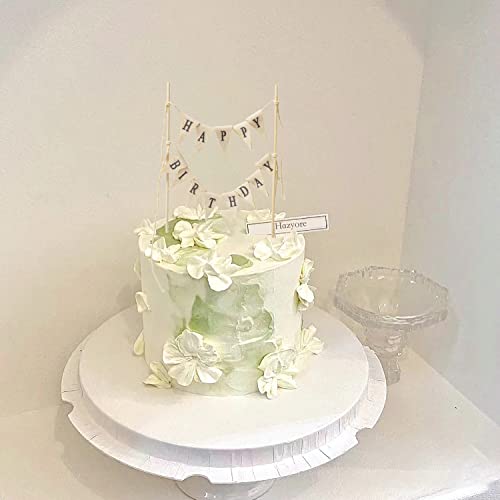 Happy Birthday Cake Topper - Reusable Ivory Cotton Banner Decoration