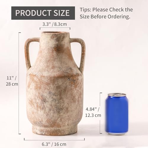 11-Inch Ceramic Flower Vase with Handles - Rustic Farmhouse Table Decor