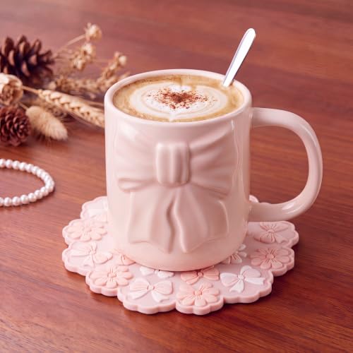 Coquette Pink Bow 13 oz Ceramic Coffee Mug with Handle – Engraved Gift for Women