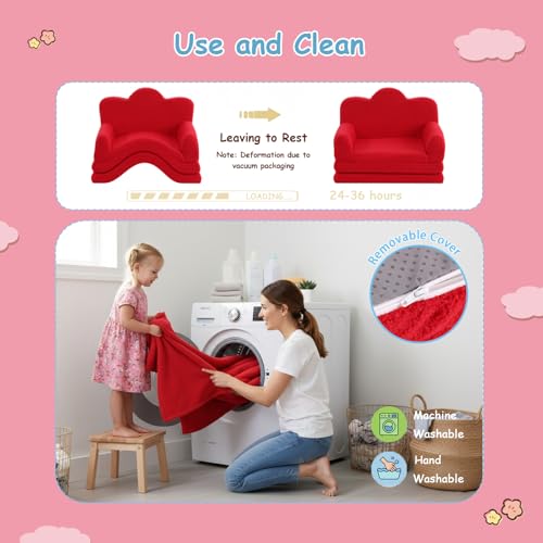 2-in-1 Foldable Kids Sofa and Lounger, Soft Toddler Chair with Washable Cover