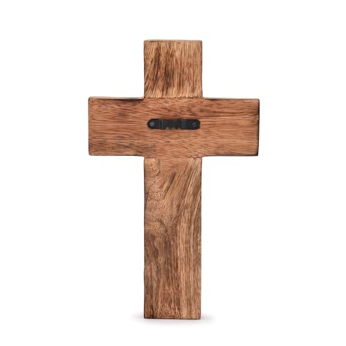 Handcrafted Mango Wood Catholic Wall Cross with Floral Carvings, 10-inch