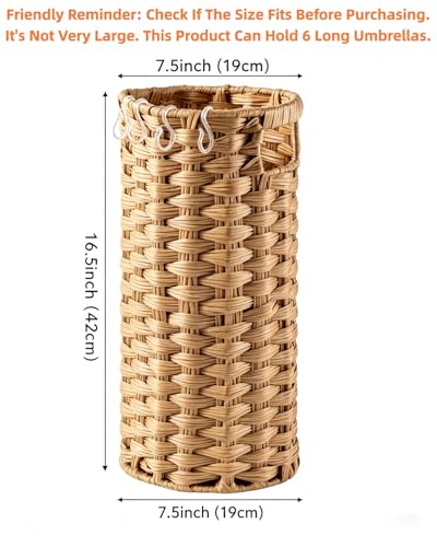Woven Rattan Umbrella Stand with Drip Tray, Door Mat, and Hooks