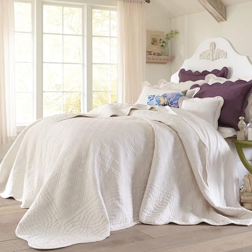 100% Cotton Oversized Bedspread - Florence Collection, Twin, Ecru