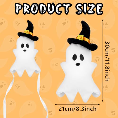 White Ghost Halloween Tree Topper with Witch Hat - 11.8-Inch Plush Decor