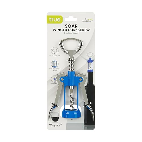 TRUE Blue Winged Corkscrew Wine Opener Set – Multi-Purpose Bottle Opener for Wine, Beer & Soda