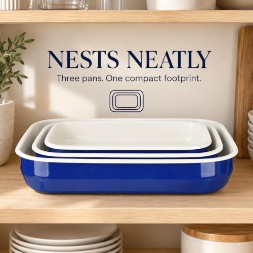 Knowcook Enamel Turkey Roasting Pan Set with Rack 10pc - Blue & Ivory