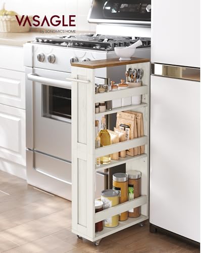 4-Tier Slim Slide-Out Storage Cart with Wheels for Kitchen and Bathroom