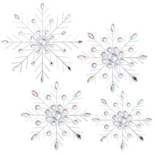 Hicarer 4-Pack Silver Metal Snowflake Wall Decor, 20/25/30 cm Christmas Hanging Art