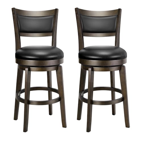24-Inch Swivel Counter Height Bar Stools, Set of 2 - Black Faux Leather