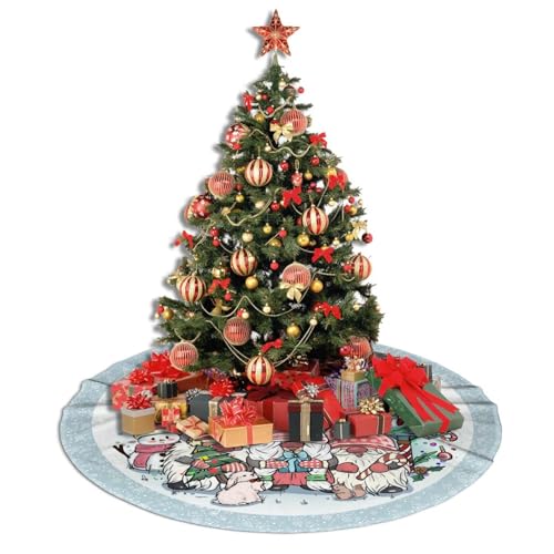 Christmas Tree Skirt 48 Inch with Gnomes - Festive Holiday Tree Mat for Christmas Decorations