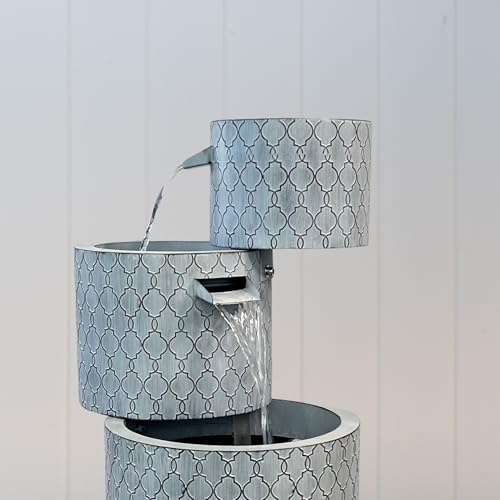 33.5-Inch Modern Zinc Metal Tiered Water Fountain with Integrated Planter