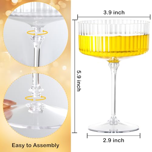 20-Piece 10 oz Plastic Champagne Coupe Glasses - Elegant Disposable Flutes