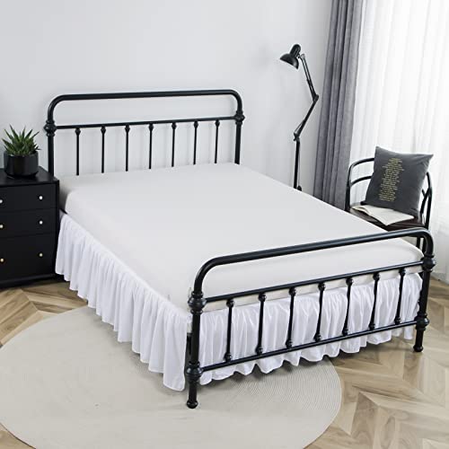 Queen Size Ruffled Bed Skirt with Split Corners - 14 Inch Drop, White