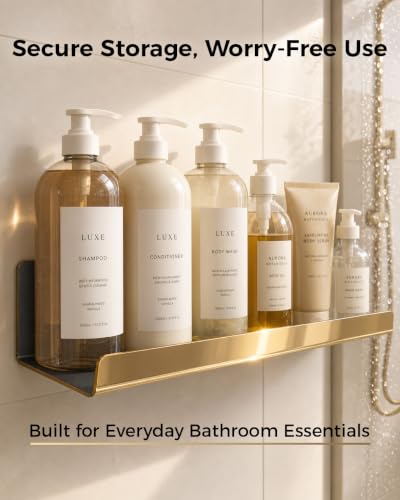 Gold Acrylic Floating Wall Shelf with Front Lip - Modern Bathroom Organizer