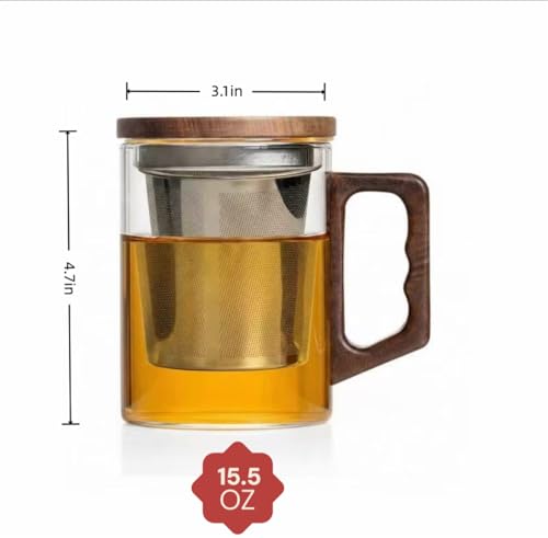 WwwLryct Clear 400ML Borosilicate Glass Tea Infuser Mug with Lid - Dishwasher Safe