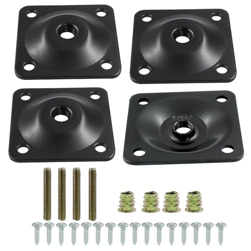 Set of 4 Furniture Leg Mounting Plates M8 Thread with Hardware Kit