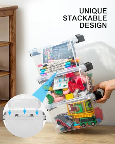 Clear Plastic Storage Bins with Lids 6-Pack, 7 Quart Stackable Organizers