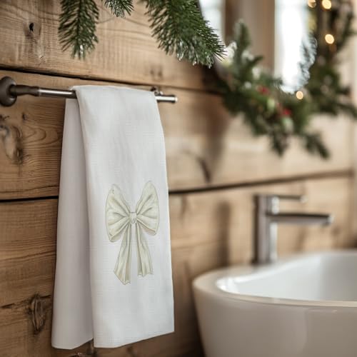 Kem ingni Coquette Christmas Kitchen & Bath Towels 16x24 in - White Bow Hand Towels (Color 05)