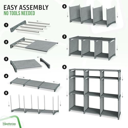 9-Cube Storage Organizer with Bins Grey Closet Toy Storage Shelf