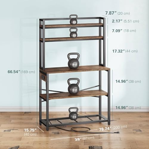5-Tier Bakers Rack with Power Outlets, 38-Inch Microwave Stand Storage